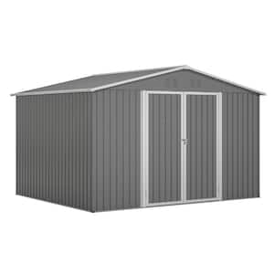10 ft. x 8 ft.Outdoor Metal Storage Shed with Metal Base and Lockable Door for Backyard Lawn Coverage Area 80 sq.ft.Gray