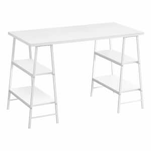 48 in. L White White Metal Computer Desk 3-Tiers 4-Open Shelves Sawhorse Style