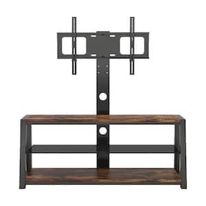 45.6 in. Metal Columns Black TV Stand with 2-Tier MDF Wood and 1 Tier Tempered Glass Shelf Fits TV's up to 65 in.