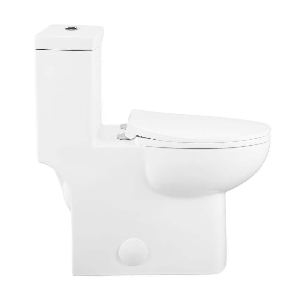 Glossy White Elongated Dual Flush One-Piece Toilet