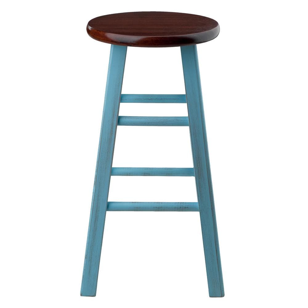 Rustic Light Blue & Walnut 24" Wood Counter Stool