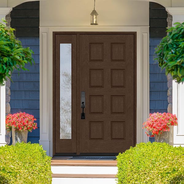 Regency 49 in. x 80 in. 8-Panel RHIS Hickory Mahogany Fiberglass Prehung Front Door w/10in. SL w/ 6-9/16 Jamb