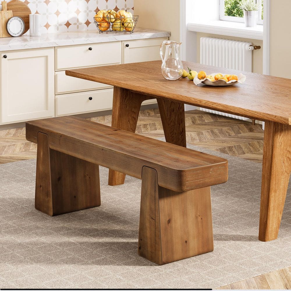 Natural 47 in. Solid Wood Dining Bench for Kitchen, Long Farmhouse Heavy Duty Indoor Seating Dining Table Bench for 2-3