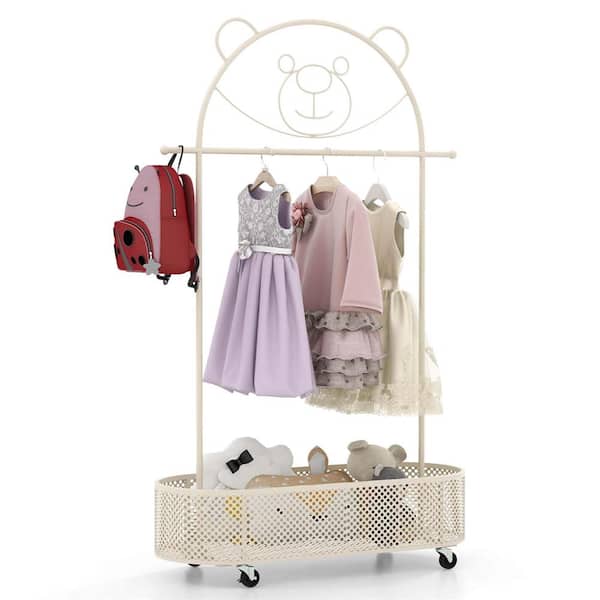 White Kid Clothes Rack with 3 Adjustable Heights Home Freestanding Clothes Rack