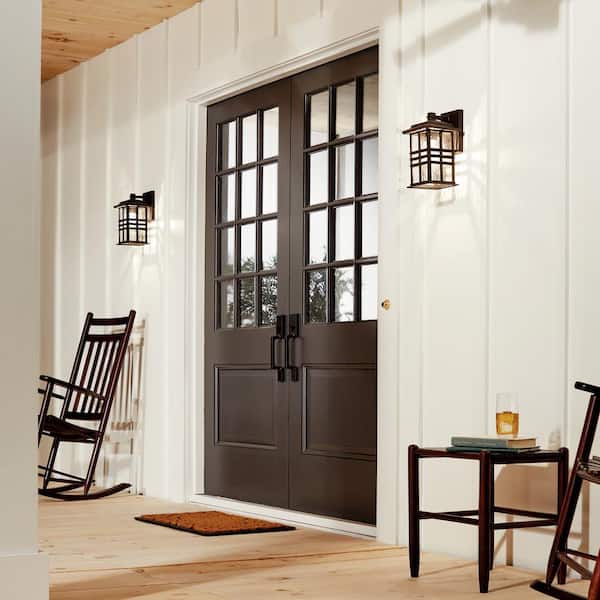 Beacon Square 12 in. 1-Light Olde Bronze Outdoor Hardwired Wall Lantern Sconce with No Bulbs Included (1-Pack)