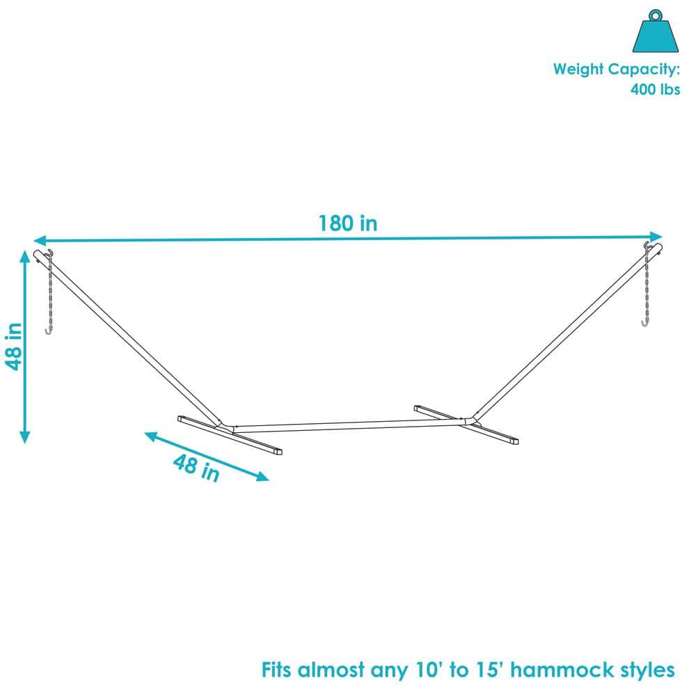15 ft Black Heavy-Duty Steel Hammock Stand with Adjustable Hooks