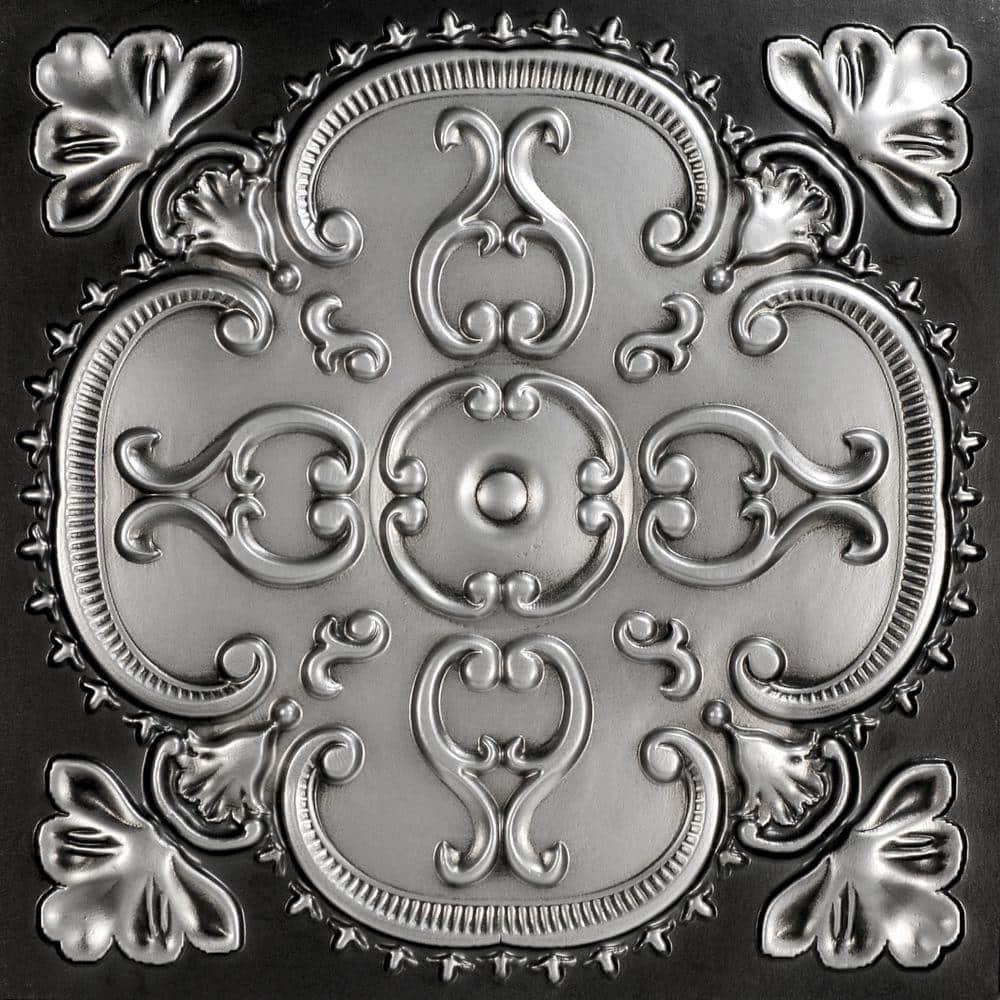 Alhambra Antique Silver 2 ft x 2 ft Faux Tin PVC Ceiling Tile
