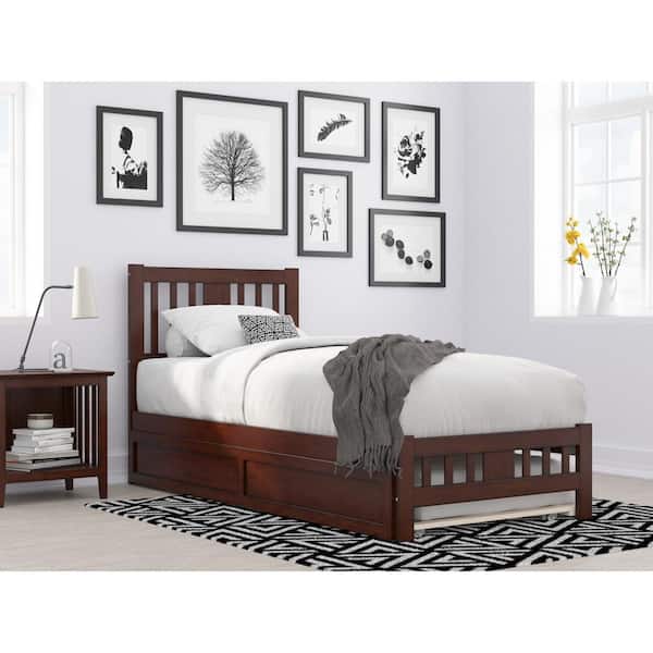 AFI Tahoe Twin Extra Long Bed with Footboard and Twin Extra Long Trundle in Walnut