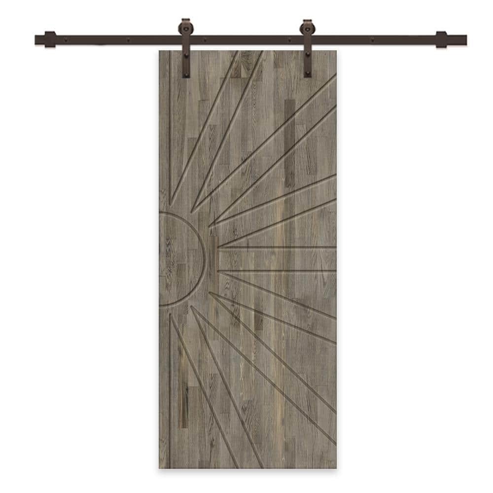 24 in. x 84 in. Weather Gray Stained Pine Wood Modern Interior Sliding Barn Door with Hardware Kit price history on PriceWatchPro
