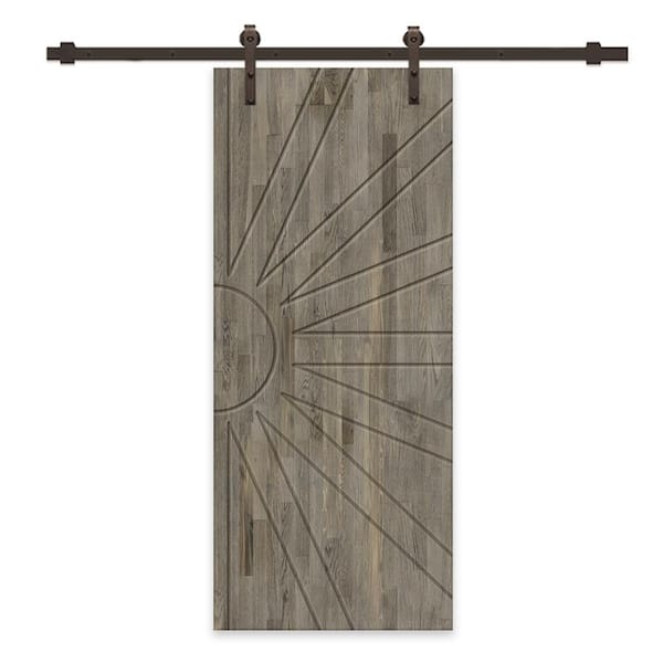 CALHOME 36 in. x 80 in. Weather Gray Stained Pine Wood Modern Interior Sliding Barn Door with Hardware Kit