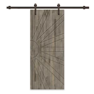 30 in. x 96 in. Weather Gray Stained Pine Wood Modern Interior Sliding Barn Door with Hardware Kit
