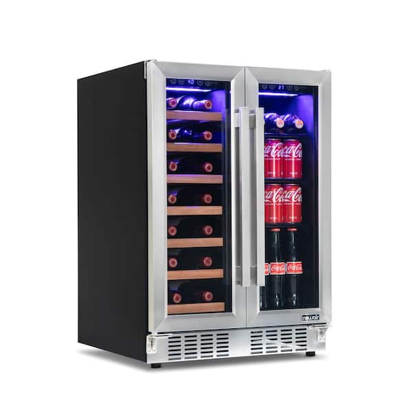 24 in. Dual Zone Built-in 20-Bottle and 78-Can Wine and Beverage Cooler with Stainless Steel French Doors
