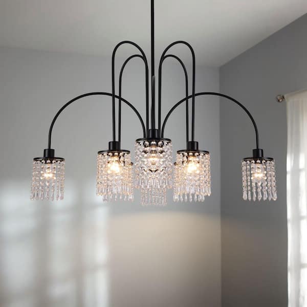 Meanna 8-Light Modern Black Linear Sputnik Crystal Chandelier for Living Room and Dining Room