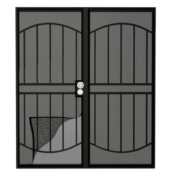 72 in. x 80 in. Universal/Reversible Hinging Black Surface Mount Steel Security Door Expanded Metal Screen Lock Bug Net