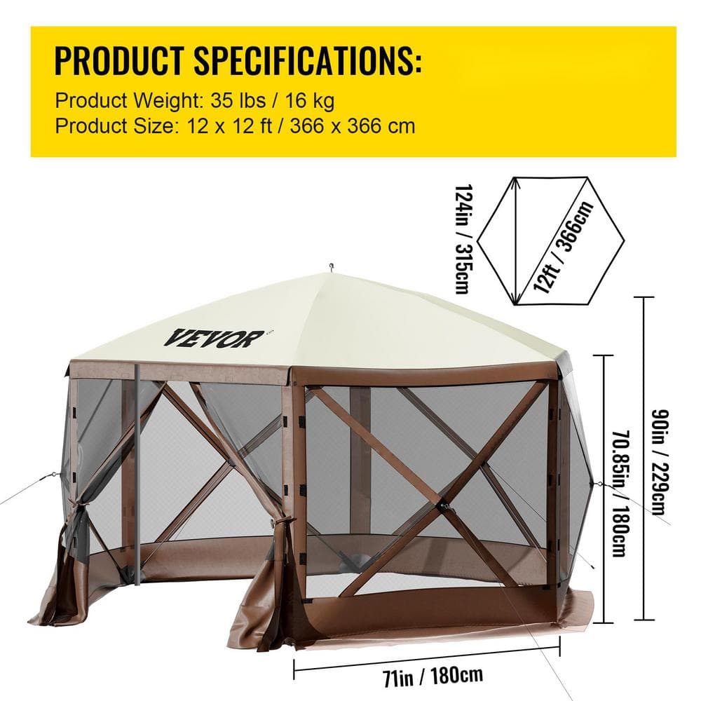 VEVOR 12 ft x 12 ft Brown and Beige Pop-Up Gazebo Tent