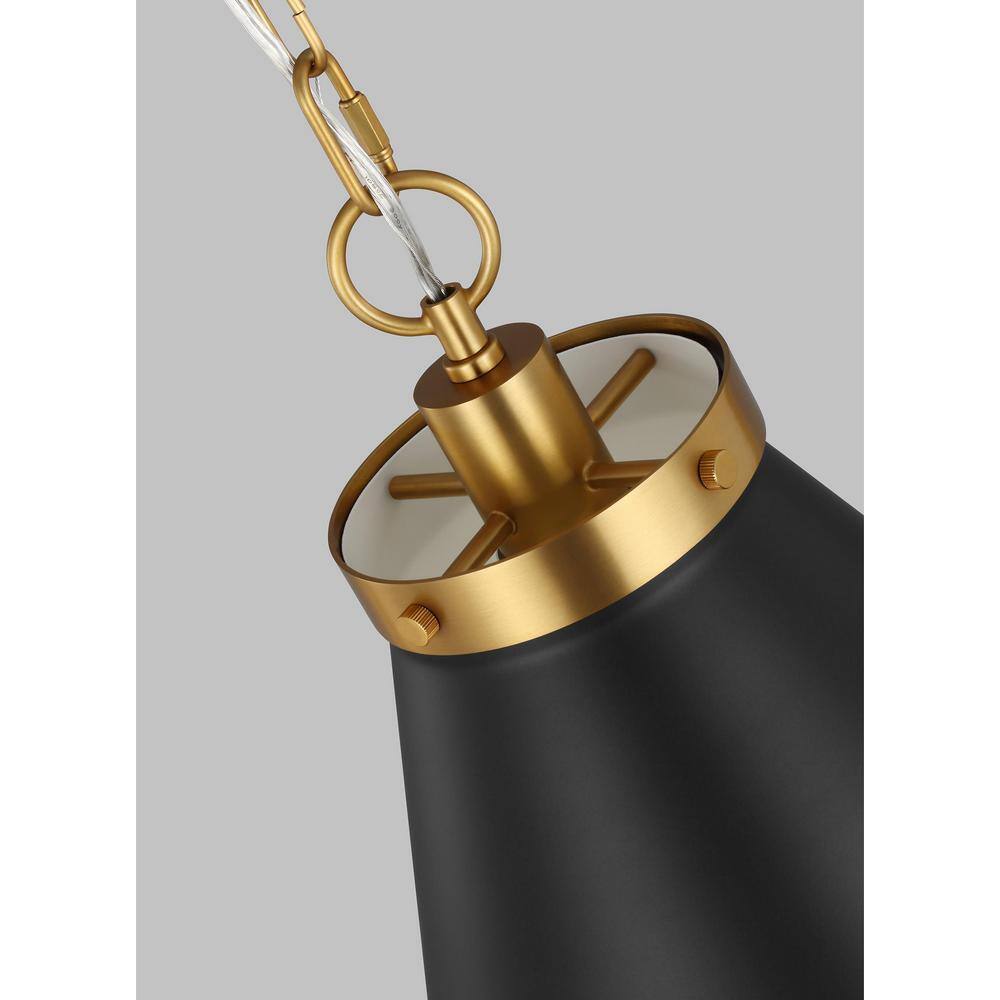 Midnight Black and Burnished Brass Cone Pendant Light
