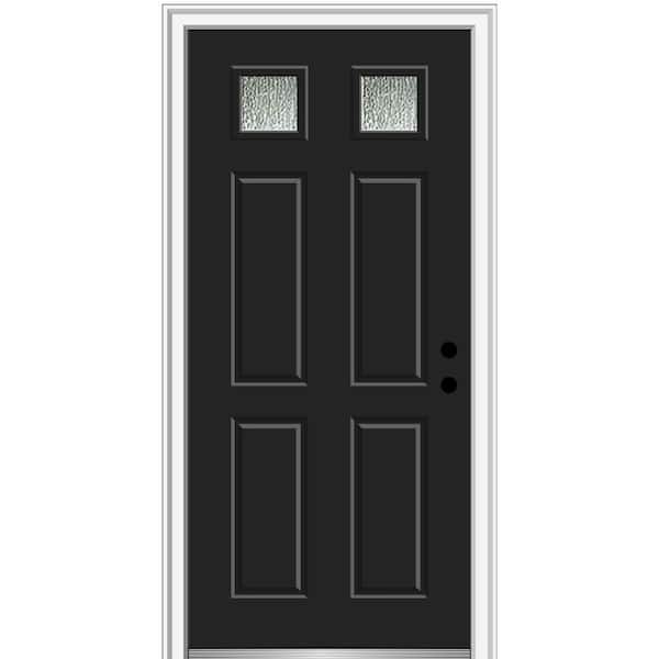 MMI Door 30 in. x 80 in. Left-Hand/Inswing Rain Glass Black Fiberglass Prehung Front Door on 6-9/16 in. Frame