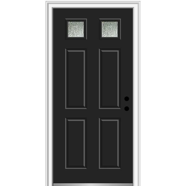 MMI Door 34 in. x 80 in. Left-Hand/Inswing Rain Glass Black Fiberglass Prehung Front Door on 4-9/16 in. Frame