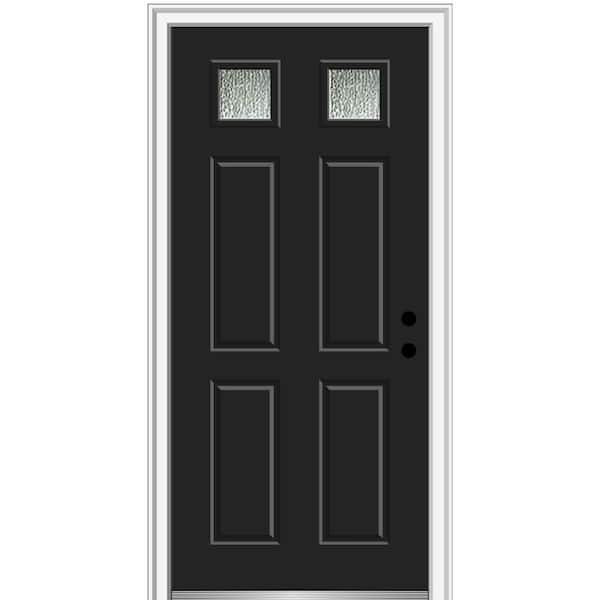 MMI Door 36 in. x 80 in. Left-Hand/Inswing Rain Glass Black Fiberglass Prehung Front Door on 4-9/16 in. Frame