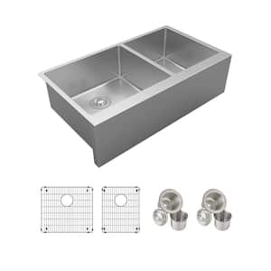 Crosstown 36 in. Farmhouse/Apron-Front 2-Bowl 16-Gauge  Stainless Steel Sink w/ Accessories