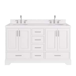 Stafford 60 in. W x 22 in. D x 36 in. H Double Sink Freestanding Bath Vanity in White with Carrara White Quartz Top