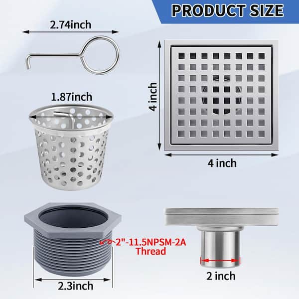 HOMEMYSTIQUE 6 in. x 6 in. Stainless Steel Square Shower Drain
