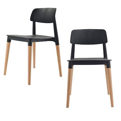 Bel Series Black Modern Accent Dining Side Chair with Beech Wood Leg (Set of 2)