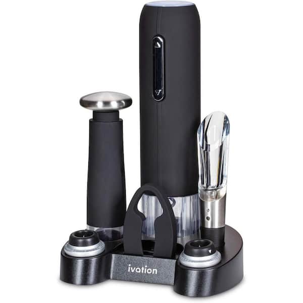 Adrinfly Electric Wine Bottle Opener, Aerator, Vacuum Wine Preserver Black, 2-Bottle Stoppers, and Charging Baset Plastic