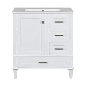 30 in. W x 18 in. D x 34 in. H Single Sink Bath Vanity in White with White Ceramic Top, Drawers and Soft Closing Door