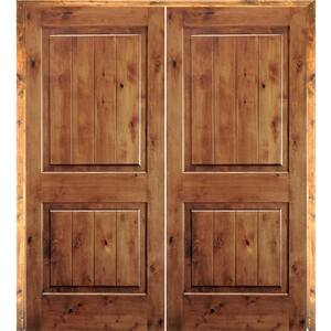 Krosswood Doors 48 in. x 96 in. Rustic Knotty Alder 2-Panel Square Top ...