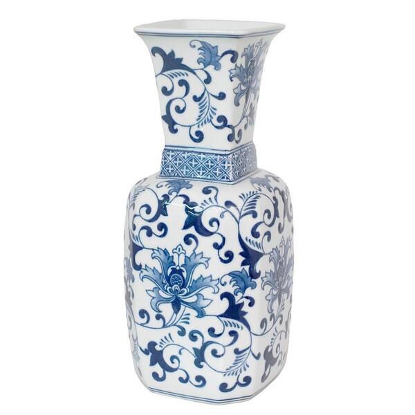 THREE HANDS Blue and White Porcelain Vase - 15.75" H