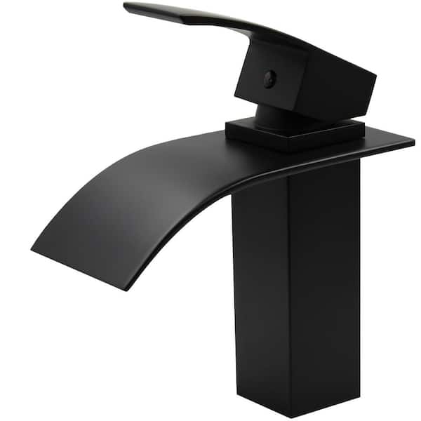 Novatto Remi Single Hole Single-Handle Lav Bathroom Faucet with Waterfall Spout in Matte Black
