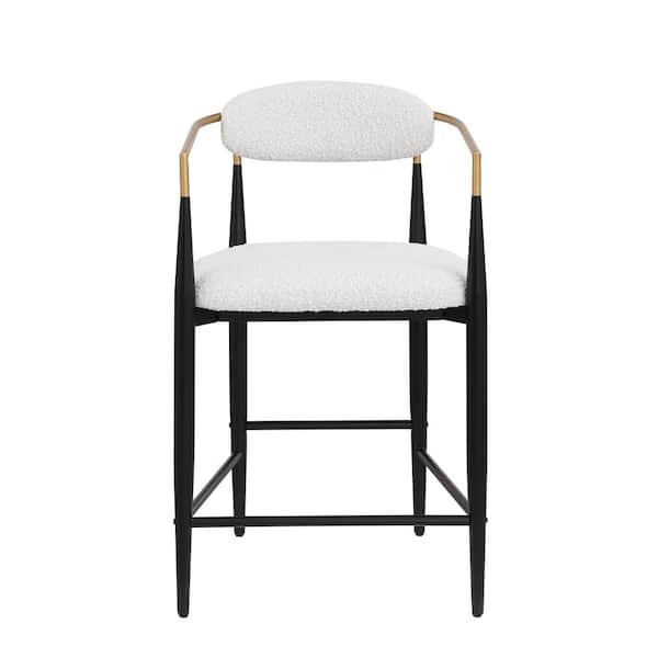Tatayosi 25" Metal Frame Armrest Bar Stools, Outdoor Bar Stool with White Cushion (2 Pack)