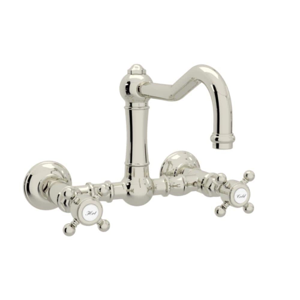 Polished Nickel Wall Mounted Kitchen Faucet with Cross Handles
