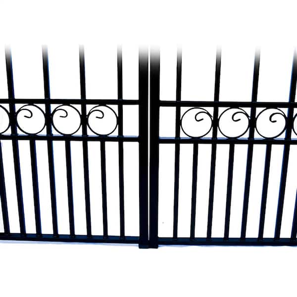ALEKO 17 ft. x 6 ft. Black Steel Dual Swing Driveway Gate Paris Style 12 ft. with Pedestrian Gate 5 ft. Fence Gate