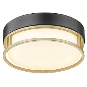 12.4 in. 2-Light Black and Antique Gold Finish Flush Mount with White Frosted Glass Shape and No Bulbs Included