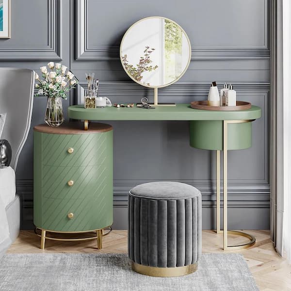 green emerald velvet dress Unique Modern Bedroom Vanity Set W Stool Foldable Mirror Drawers Apple main image 0