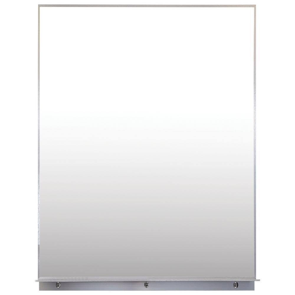 Lexi 24" x 32" Silver Aluminum Rectangular Mirror with Shelf