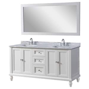 Classic 60 in. W x 23 in. D x 32.5 in. H Double Sink Bath Vanity in White with White Carrara Marble Top and Mirror