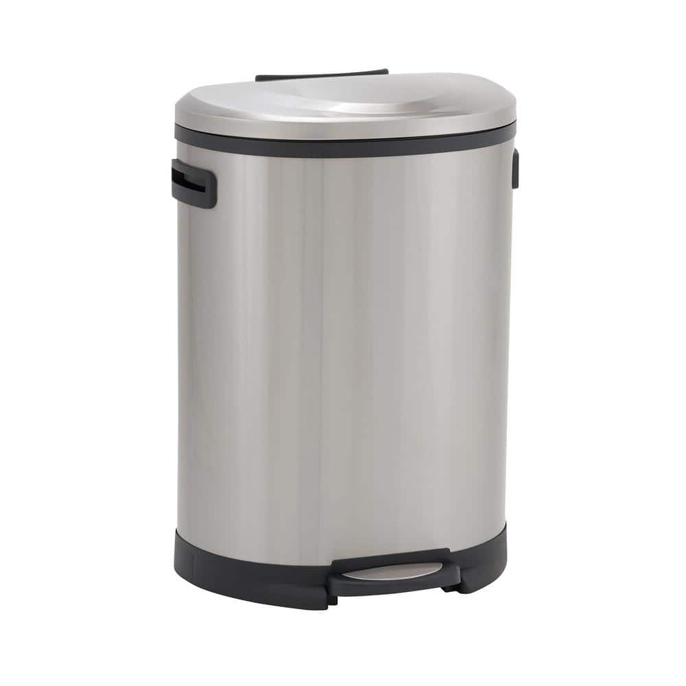 HOUSEHOLD ESSENTIALS 50 l/13 Gal. Oval Stainless Steel Trash Can with ...