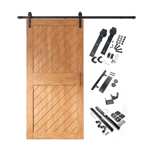 XT1 36 in. x 84 in. C-Panel Early American Slanted Stripe Design Solid Pine Wood Sliding Barn Door with Hardware Kit