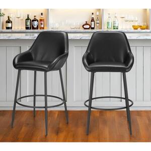 42.50 in. H Black Bar Height Metal Bar Stool with Faux Leather Seat (Set of 2)