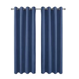 52 in. W x 95 in. L Blackout Curtains with Grommet Top Room Darkening Noise Reducing, Navy Blue（2 Panel）