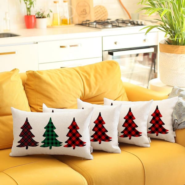 Wohnkutu Christmas Tree Outdoor Lumbar Pillow with Insert & Straps,  Waterproof Decorative Throw Pillow for Patio, Xmas Snowflake Elk Berry Red  Black