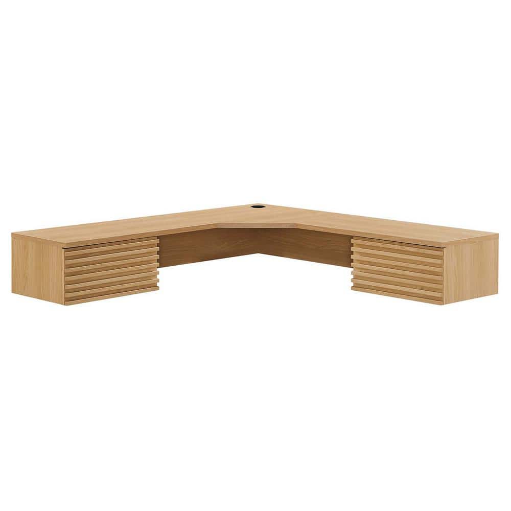 Oak Wall Mounted Corner Desk with Drawers