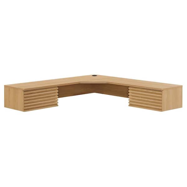 MODWAY Render 54.5 in. L-Shaped Oak Brown Wall Mount Corner Office 2-Drawer Desk