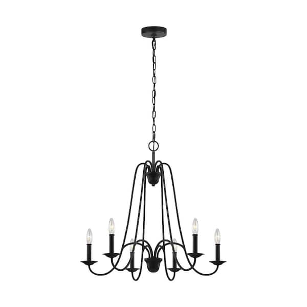 Generation Lighting Boughton 6-Light Antique Forged Iron Transitional Hanging Candlestick Chandelier with LED Bulbs