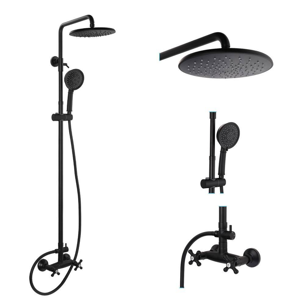 Double Handles 5-Spray Patterns 2-Showerheads Shower Faucet 2.5 GPM with Hi