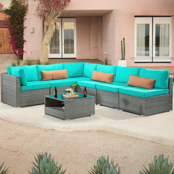 JOYSIDE 7-Piece Wicker Outdoor Patio Sectional Sofa Conversation Set ...