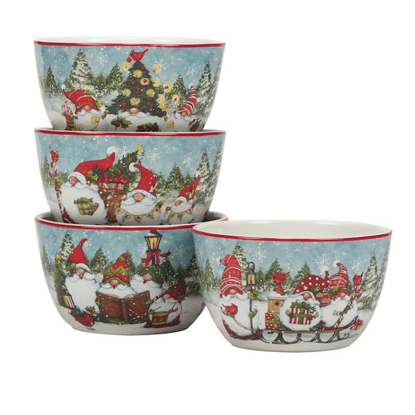 Certified International Christmas Gnomes 23 fl. oz. Assorted Colors Earthenware Dessert Bowl (Set of 4)